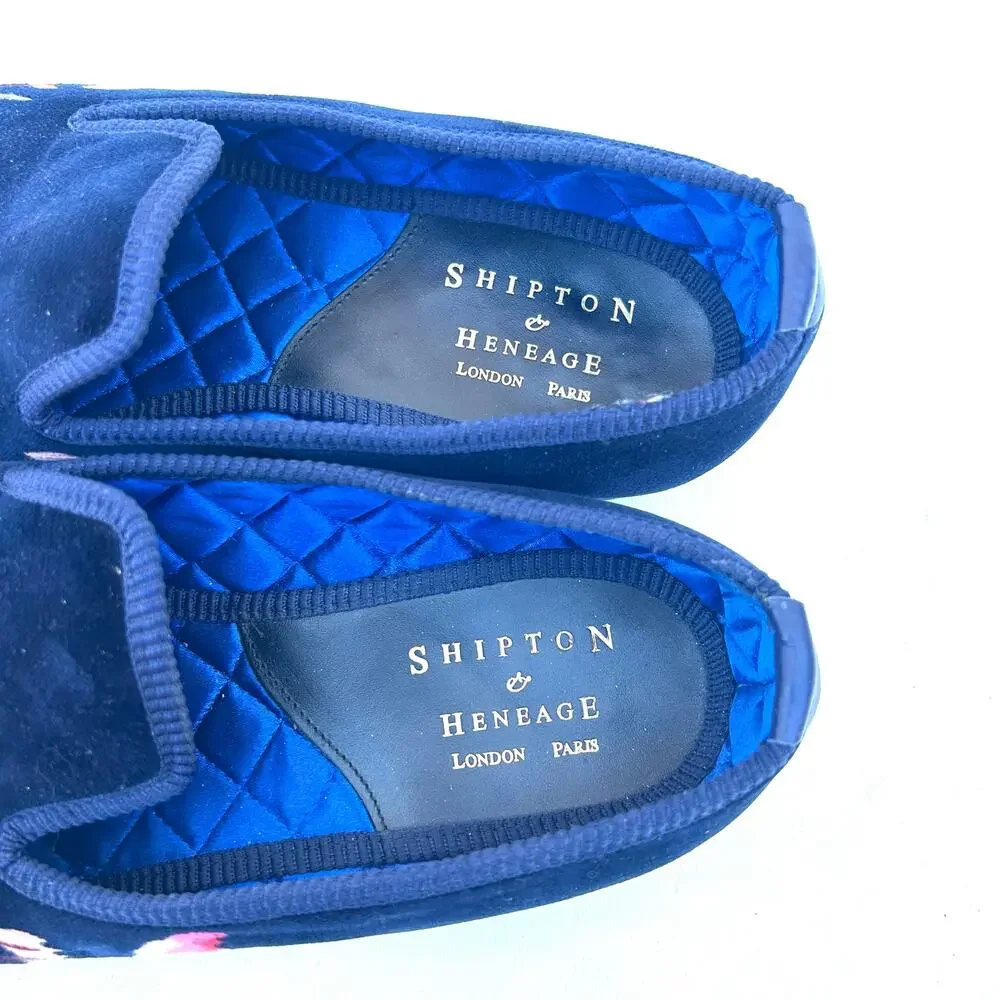 Shipton & Heneage Men’s Velvet Smoking Slippers Loafers Floral Flowers US 9